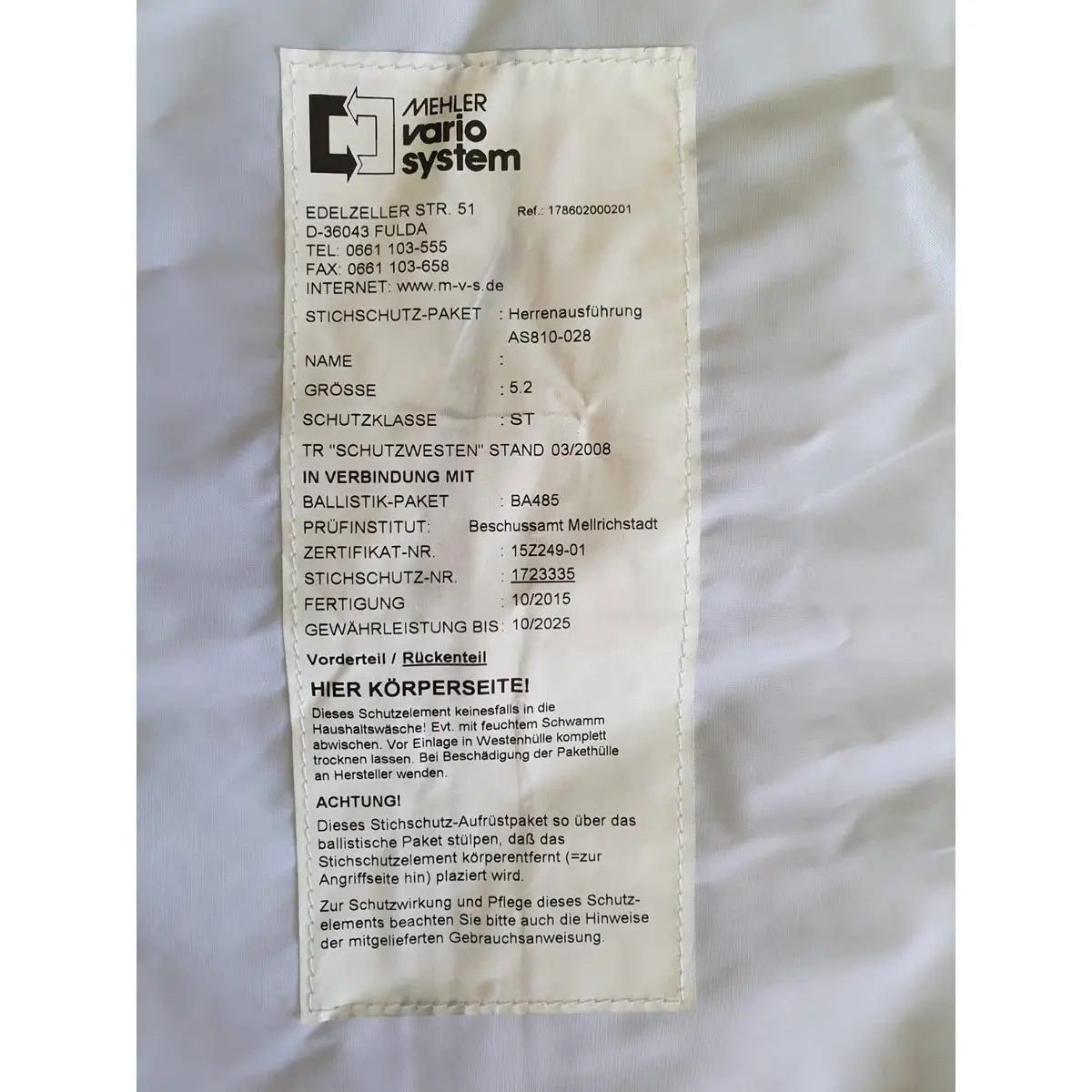 Mehler Weste mit Stichschutzpaket