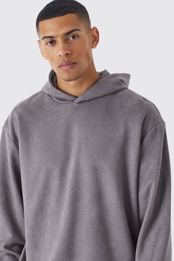Kastiger Oversize Hoodie aus Wildleder-Imitat