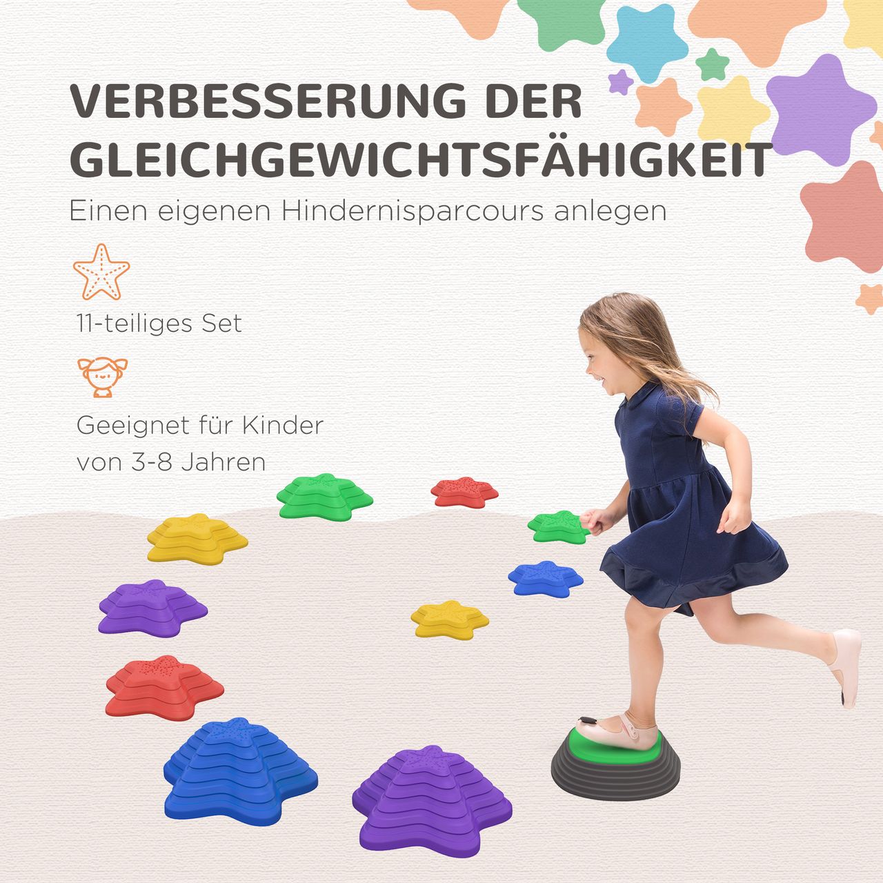 ZONEKIZ Flusssteine 11-tlg. Balanciersteine Stapelsteine für Kinder bis 80 kg