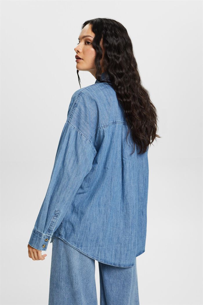 Oversized Jeans-Hemdbluse, 100 % Baumwolle