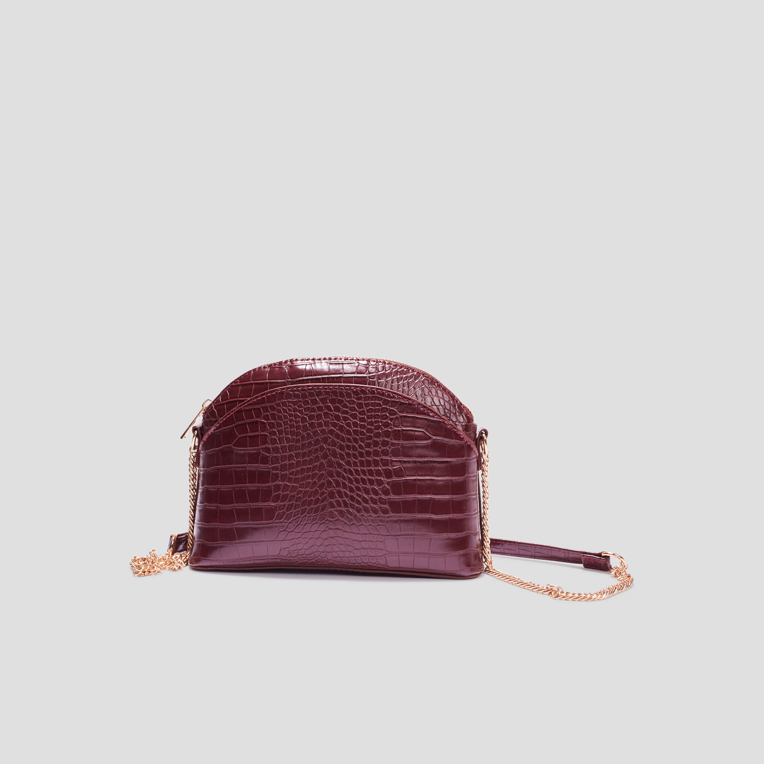Sac en bandoulière vernis effet croco bordeaux femme | La Halle