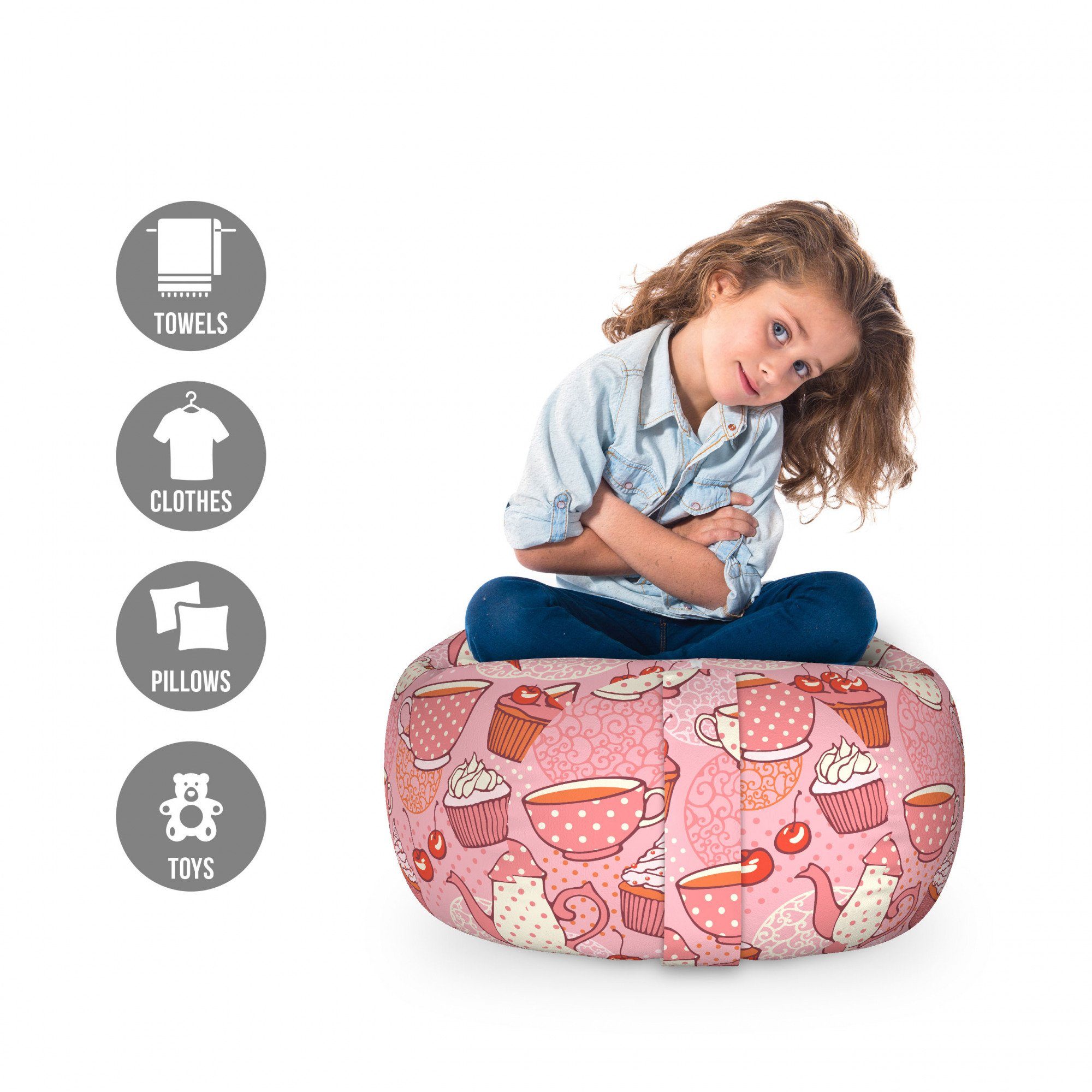 Abakuhaus Spielzeugtruhe Gefüllter Tier Organizer Waschbare Tasche für Kinder, Punktmuster Teekannen Cups Cakes