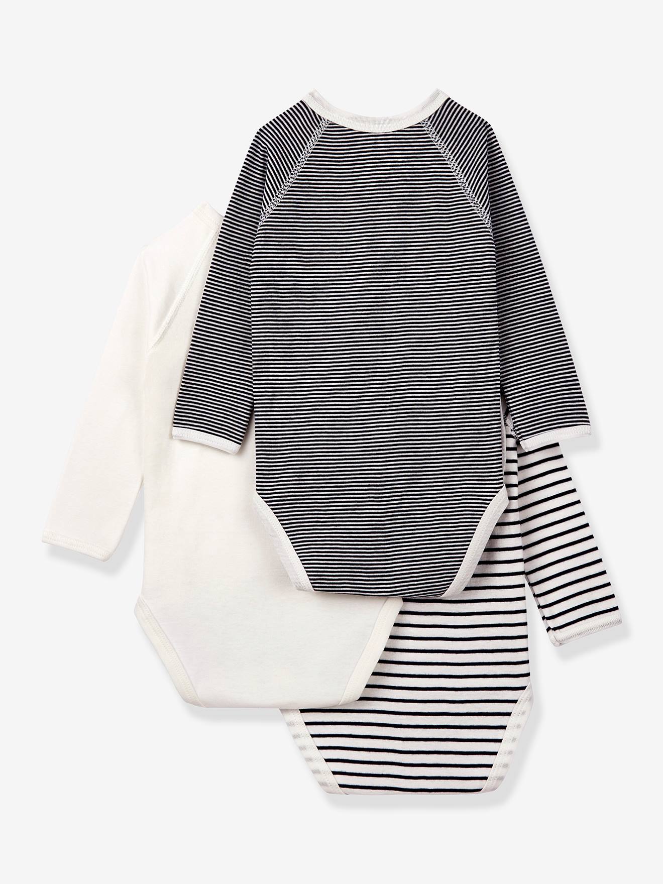 Petit Bateau 3er-Pack Baby Wickelbodys, Bio-Baumwolle Oeko-Tex PETIT BATEAU - gestreift+weiß+grau