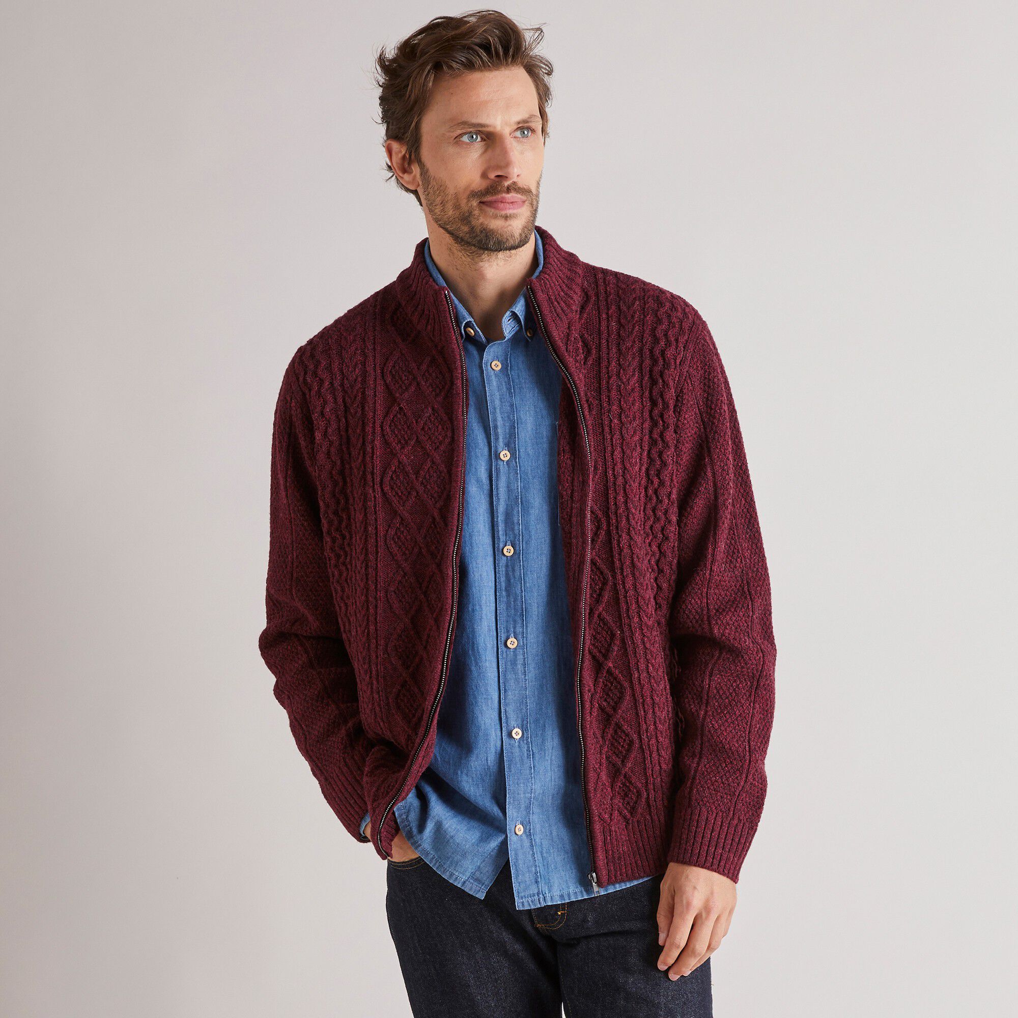 Gilet zippé maille irlandaise