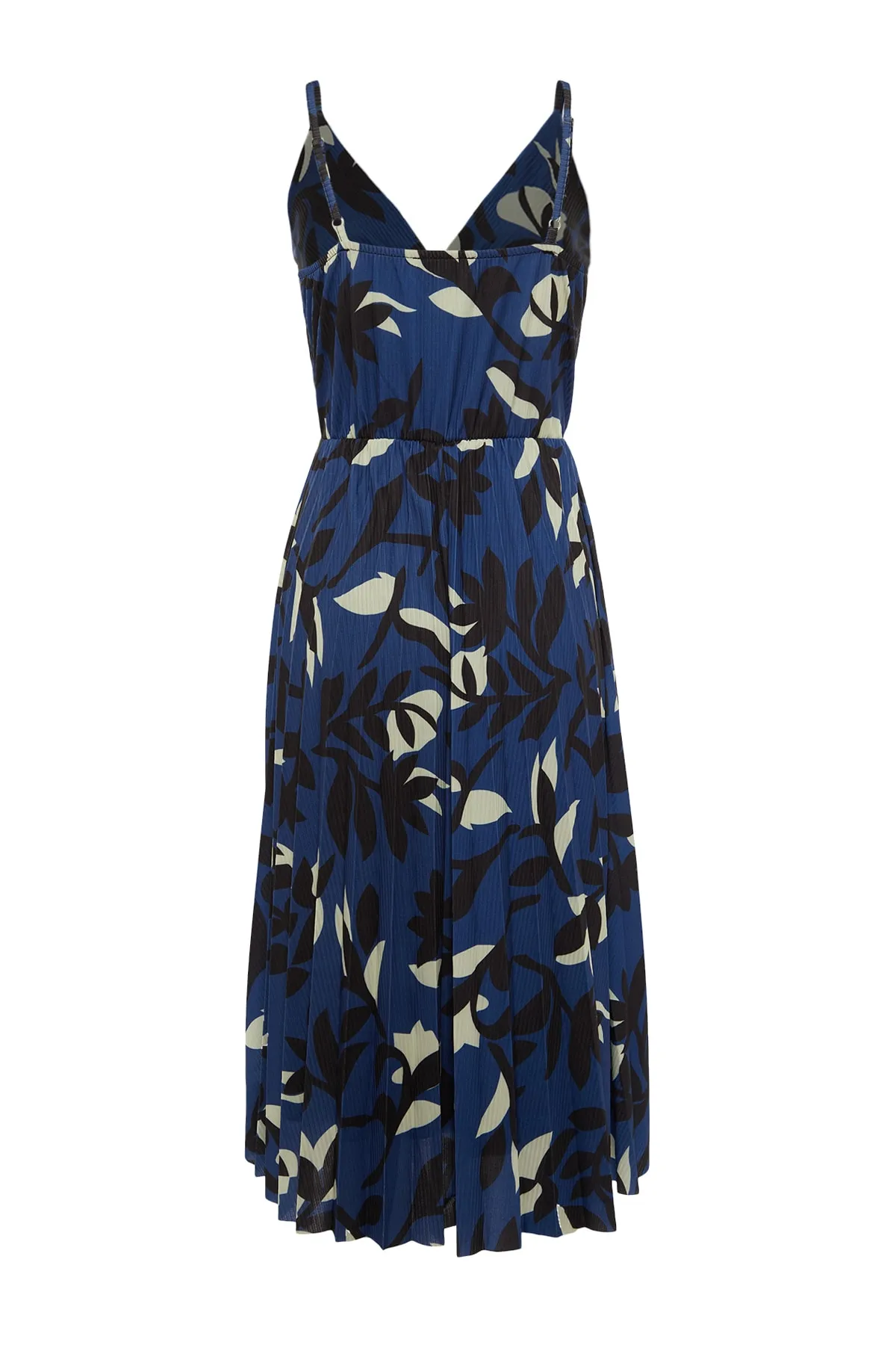 Trendyol Collection  Mehrfarbiges, floral gemustertes, zweireihiges, flexibles Midi-Strickkleid mit plissierten Trägern und Taille TWOSS20EL2729