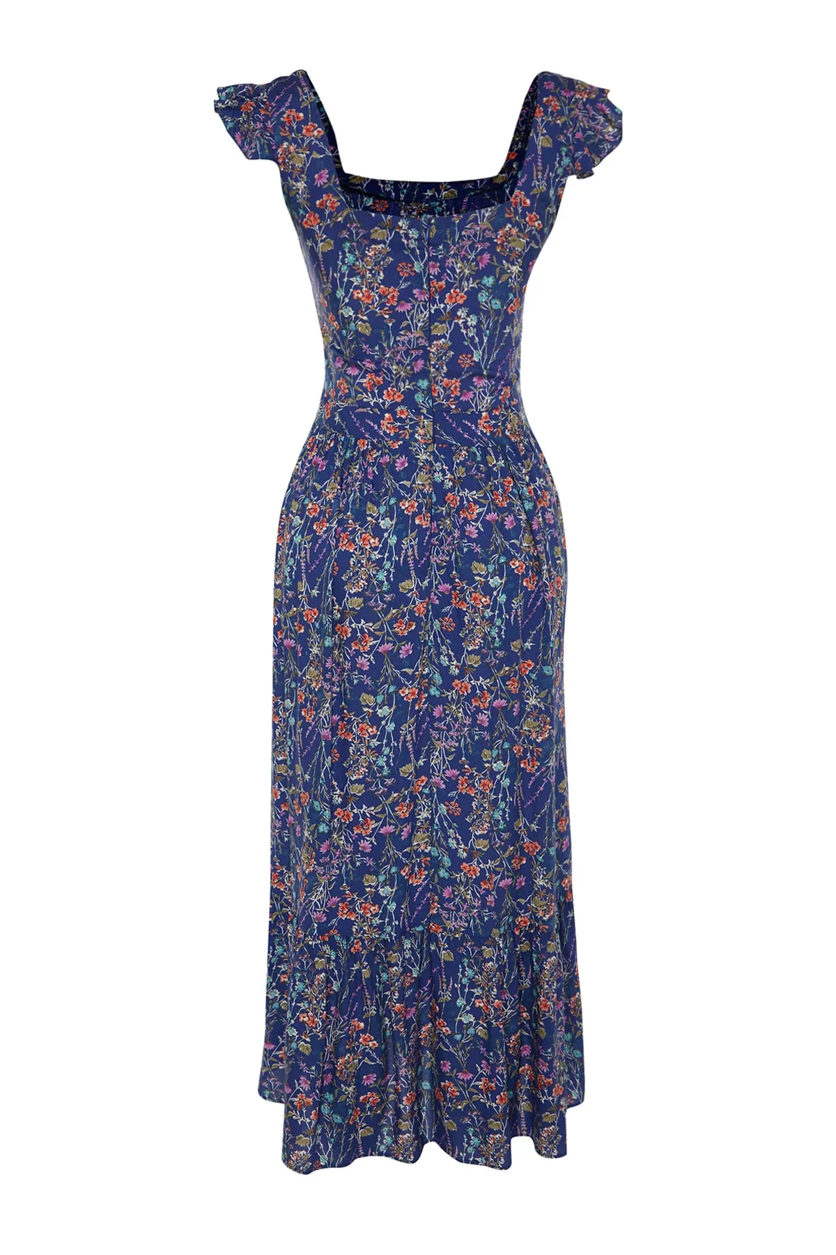 Trendyol Collection  Blaues A-Linien-Kleid aus gewebter Viskose mit Blumendruck und quadratischem Ausschnitt TWOSS20EL3331