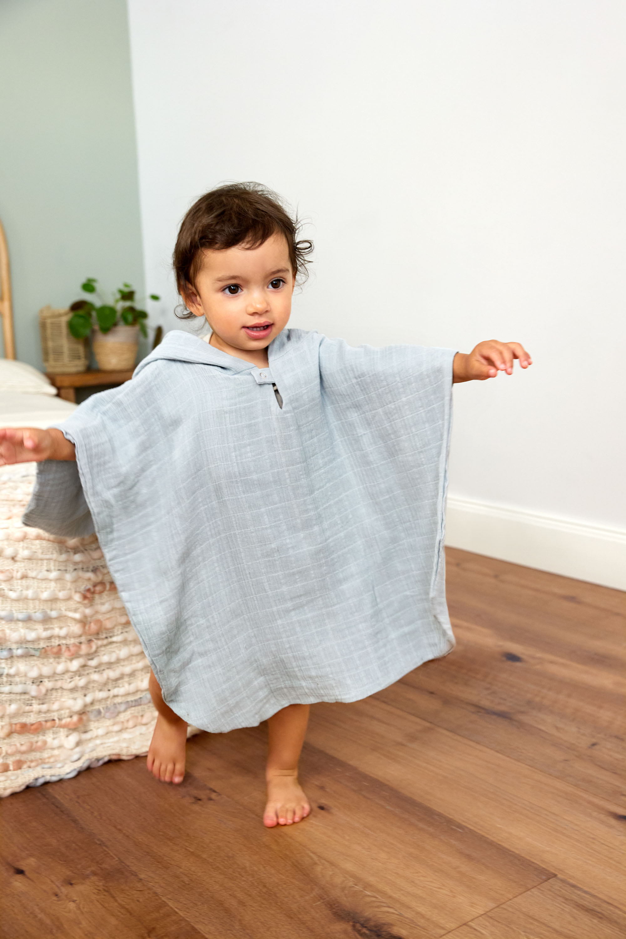 Badeponcho Kinder aus Musselin, Hellblau