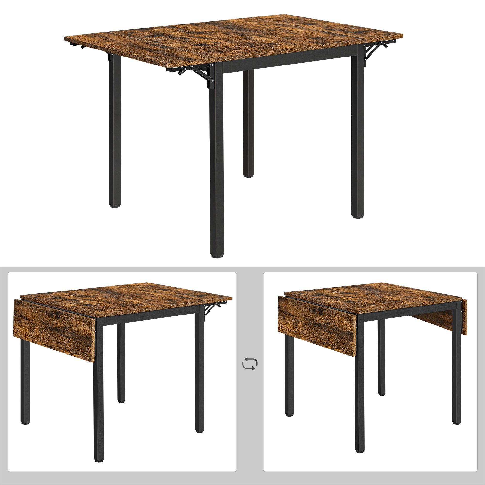 VASAGLE Esstisch, Küchentisch, Klappbar, 120 x 78 x 75 cm (L x B x H)