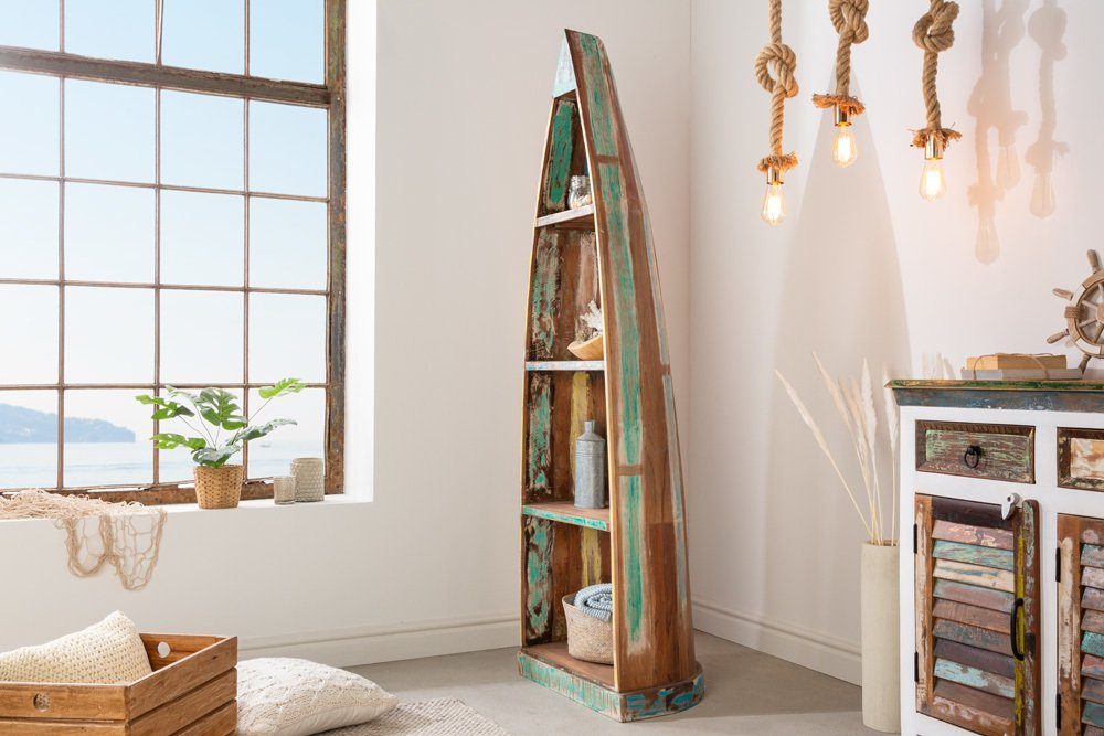 riess-ambiente Standregal JAKARTA 190cm natur / bunt, Einzelartikel 1-tlg., Wohnzimmer · Massivholz · Boot · stehend · Boho