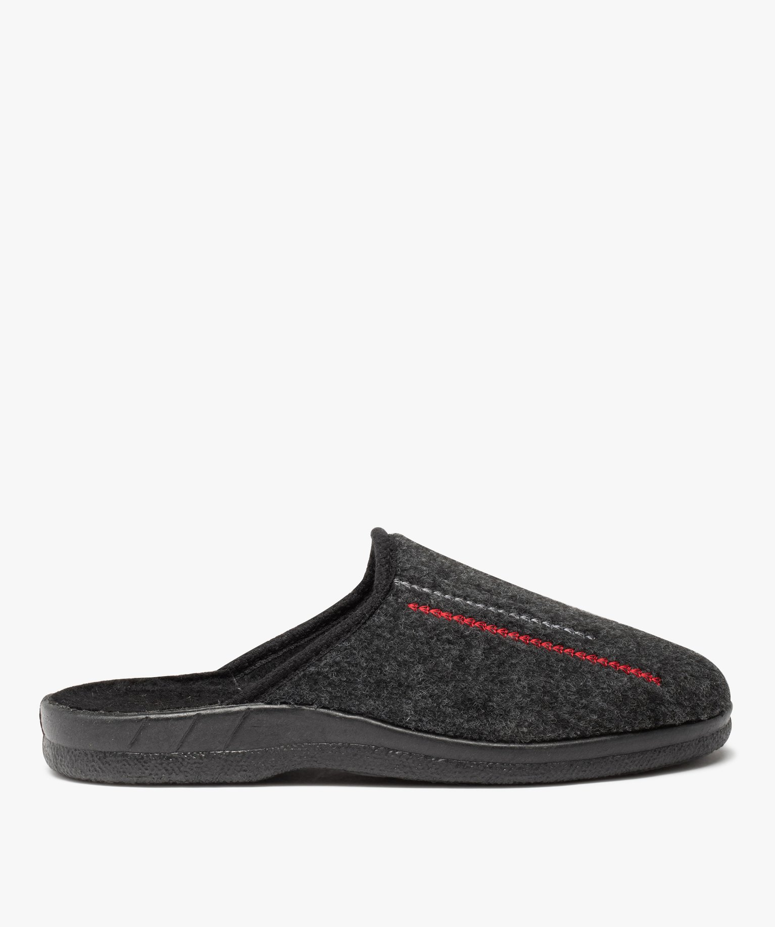 Chaussons homme mules confort en feutrine brodée gris fonce | GEMO