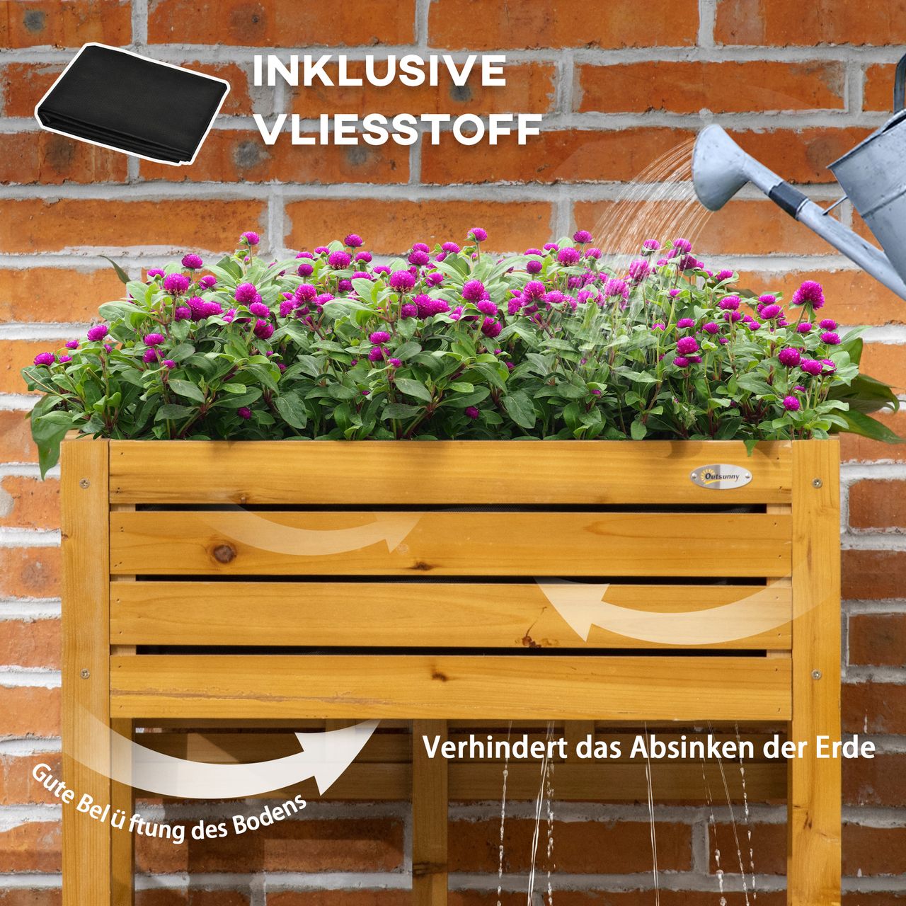 Outsunny Hochbeet Blumenkasten Kräuterbeet mit klappbarer Tischplatte