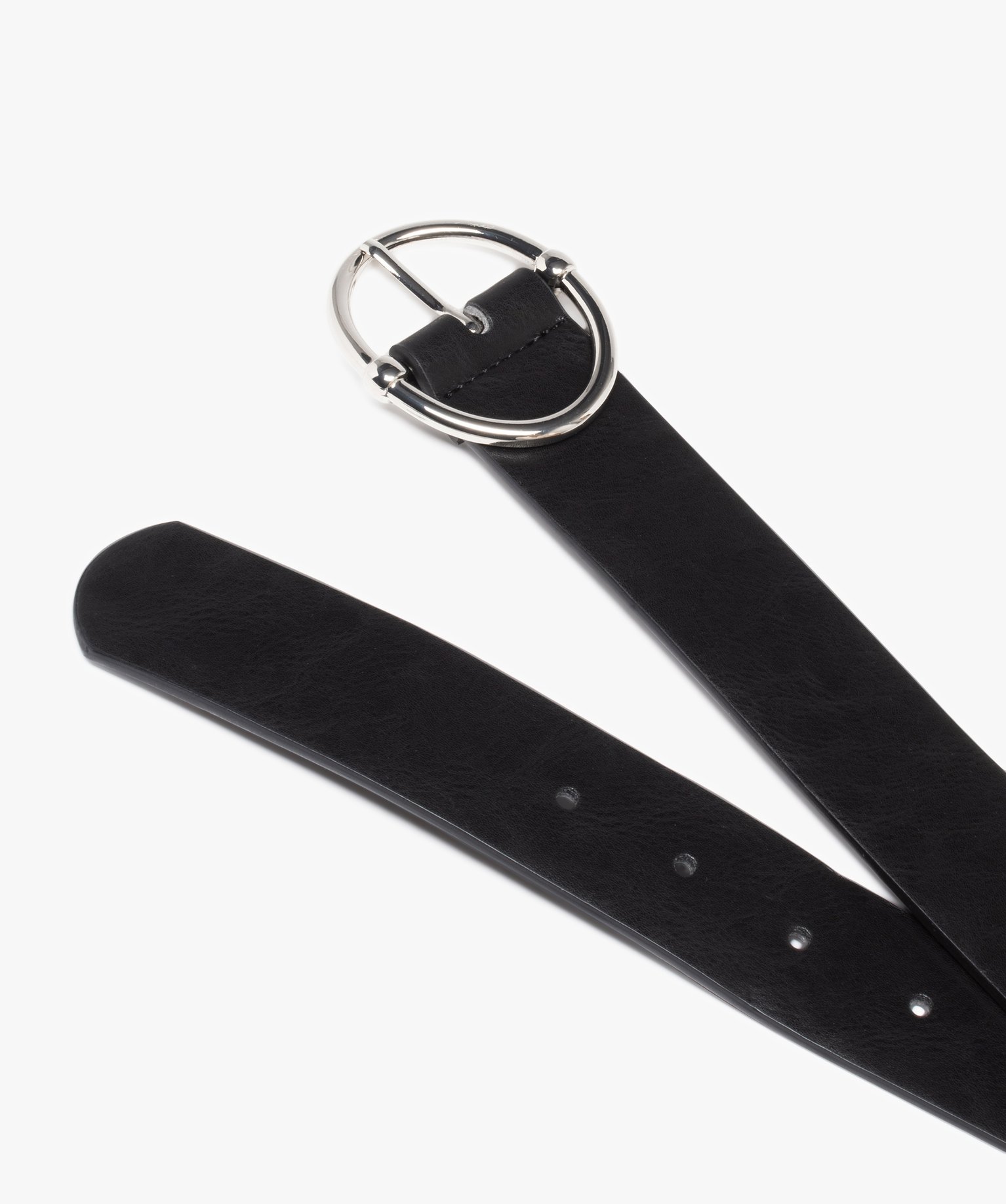Ceinture large unie à boucle ovale argentée femme noir | GEMO