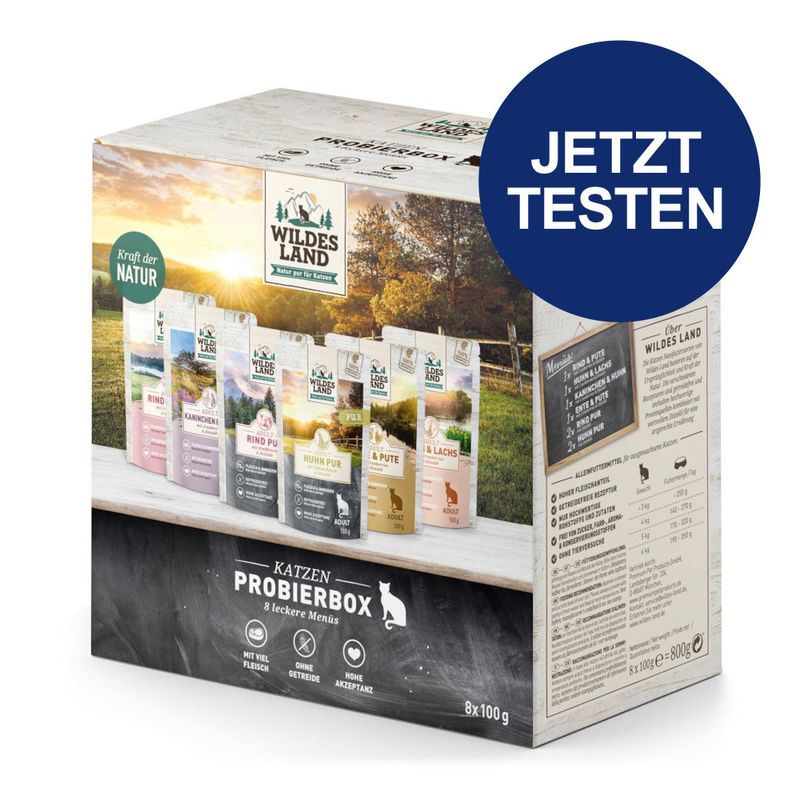 Probierpaket Wildes Land Cat 8 x 100 g zu TOP-Preisen | bitiba %