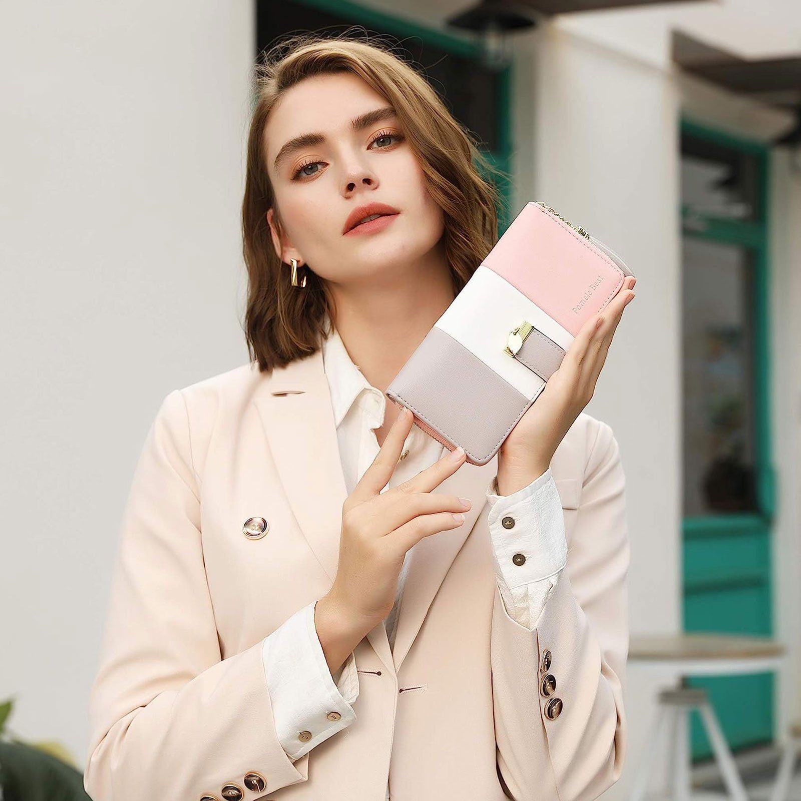 Pomelo Best Geldbörse Damen Handytasche Portemonnaie Portmonee Geldbeutel Weich Leder Lang (Frauen Handtasche Ledergeldbörse Brieftasche mit 12 Kartenfächer, Slim Wallet, Kreditkartenetui, Kartenetui, Kartenhalter), NFC RFID-Schutz mit Münzfach Groß