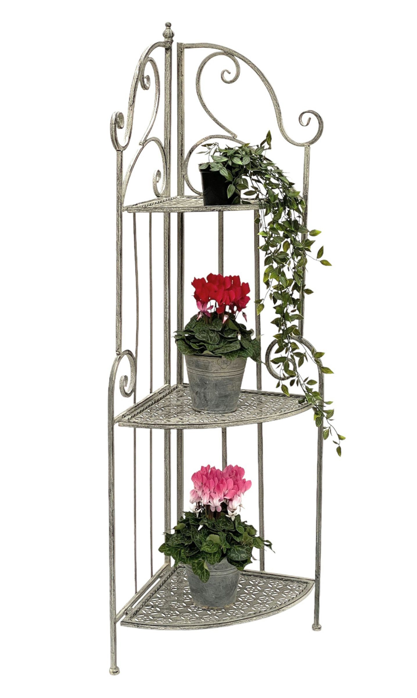 DanDiBo Eckregal DanDiBo Eckregal Weiß Grau Küche mit 3 Böden Metall Stehend 96124 Metallregal 125 cm Schmiedeeisen Regal Ecke Wand Eisen Standregal