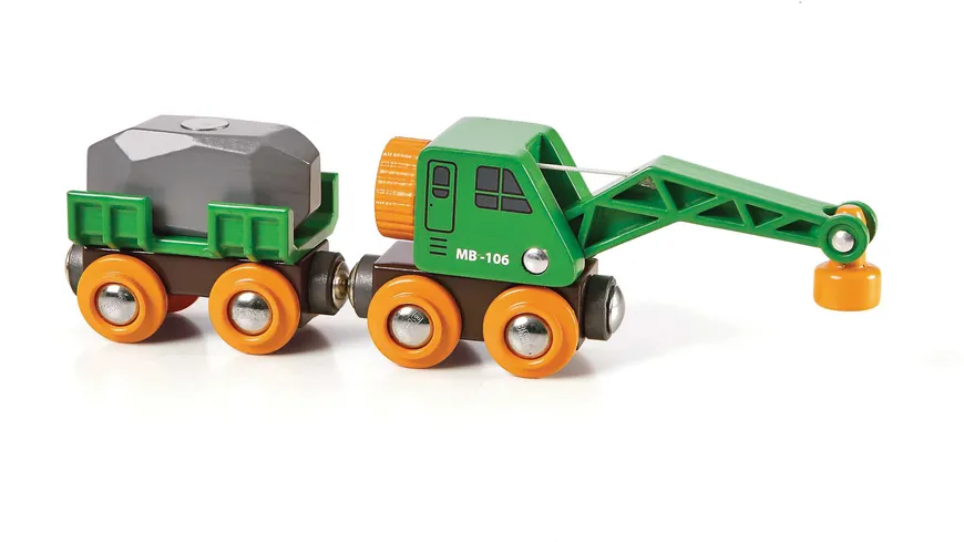 BRIO Bahn - Grüner Kranwagen mit Anhänger und Fracht
