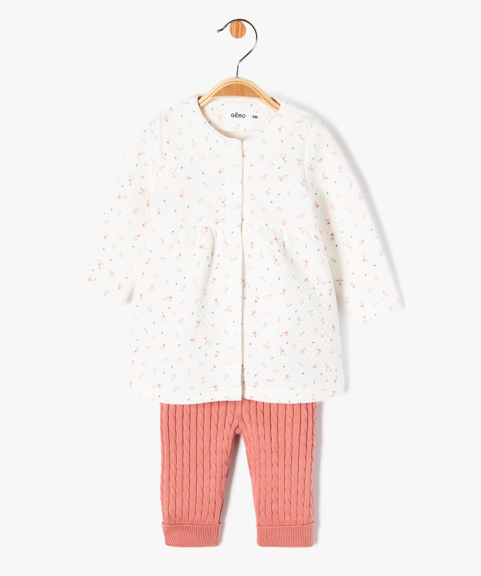 Ensemble 2 pièces robe + pantalon en maille bébé fille ecru | GEMO