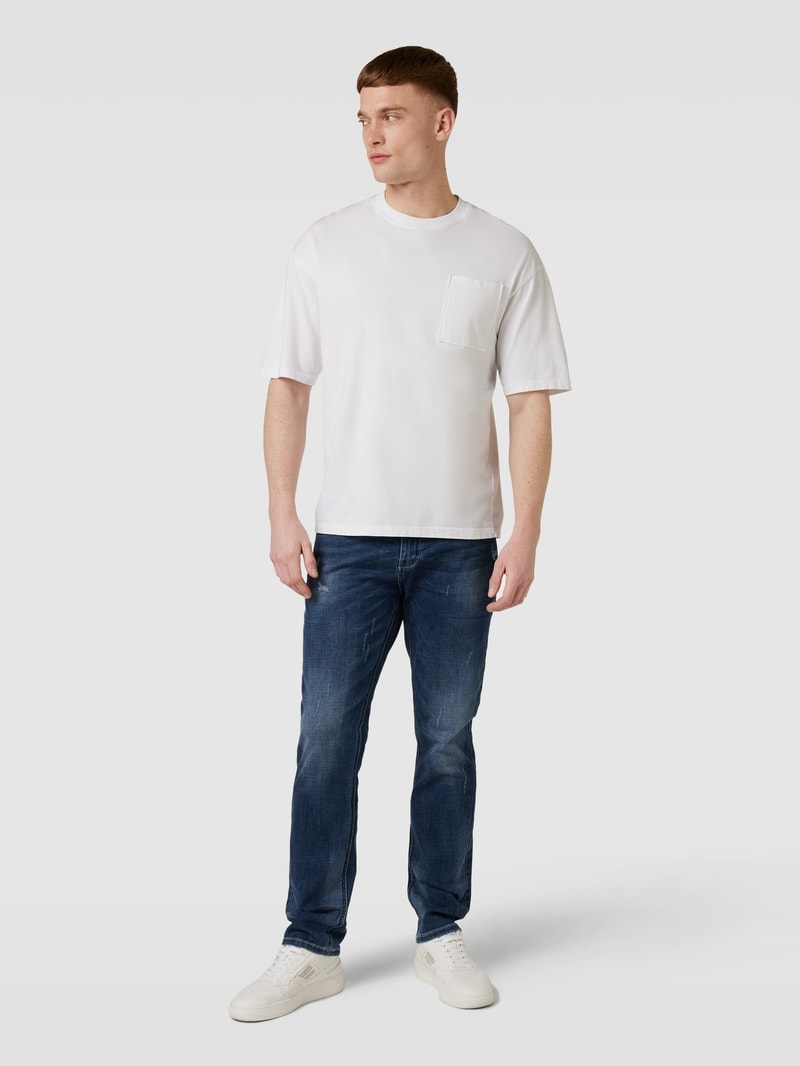 Straight Fit Jeans im Used-Look Modell 'David' in blau