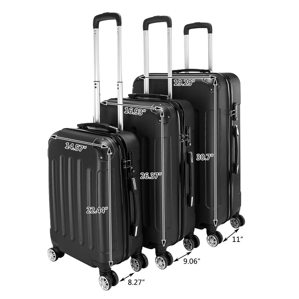 VINGLI Trolleyset 3 in 1 tragbarer ABS Trolley Koffer, Reisekoffer