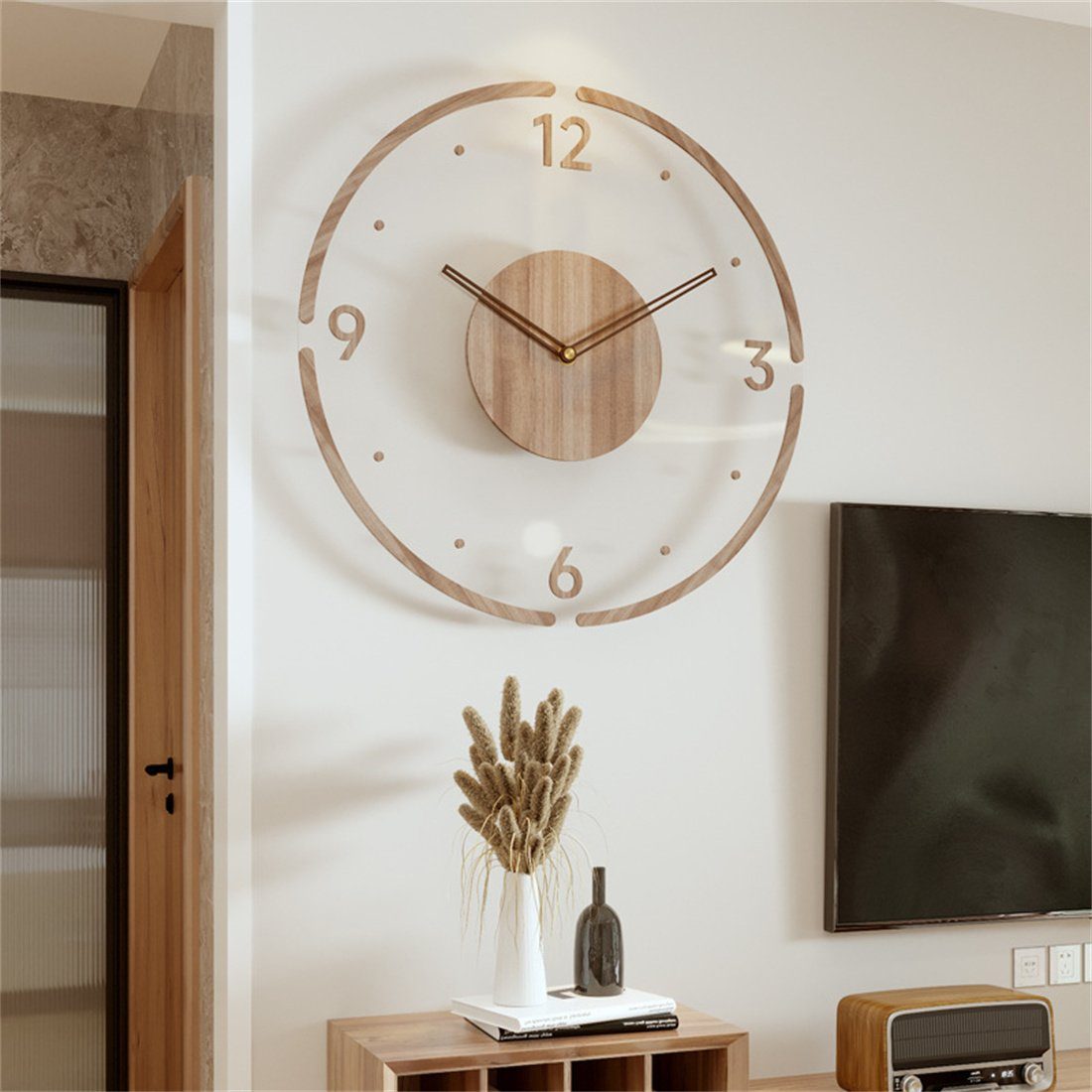HOPPO~ Wanduhr Wanduhr 35cm aus Massivholz, dekorative Wanduhr für das Wohnzimmer