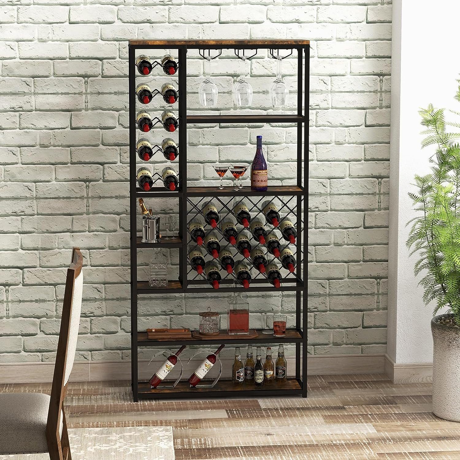 KOMFOTTEU Weinregal Flaschenregal, für 27 Flaschen, 81 x 23 x 166 cm