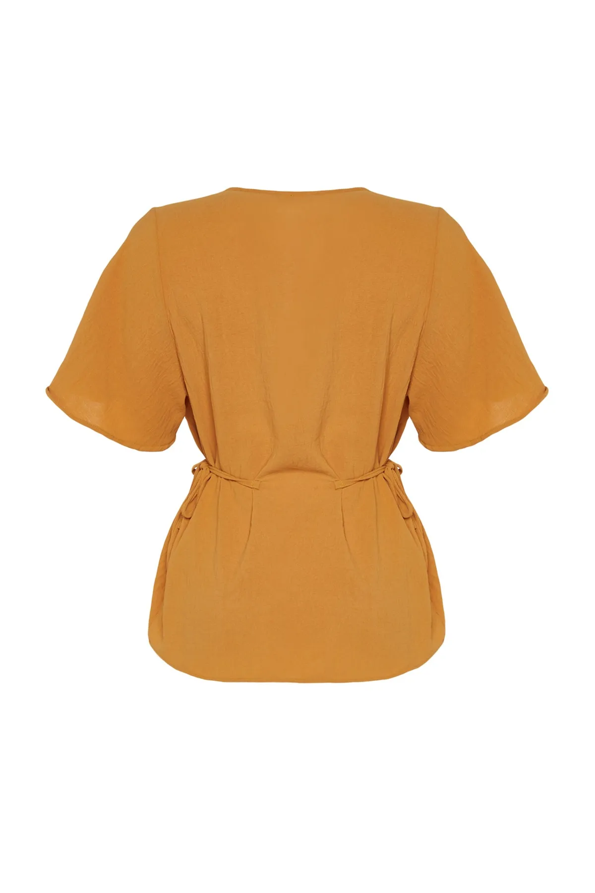 Trendyol Curve  Senffarbene, gewebte Bluse zum Binden mit V-Ausschnitt TBBSS22BZ0753