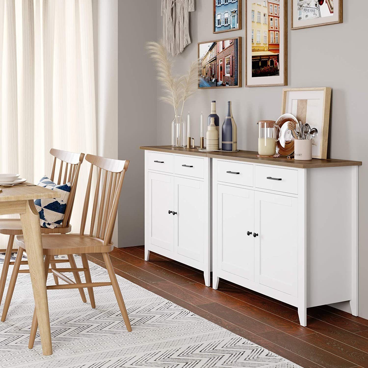 HOMECHO Buffet Sideboard Weiß Küchenschrank mit 2 Schubladen 2 Türen