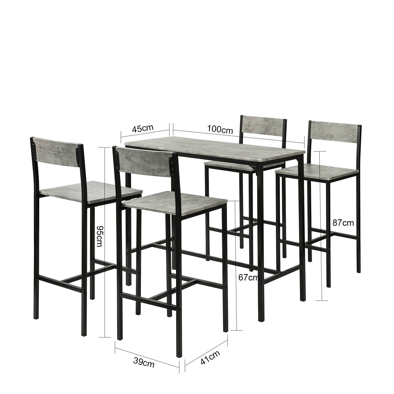 SoBuy Bartisch OGT14, Bartisch Set 5-teilig Sitzgruppe Esstisch Bistrotisch mit 4 Hockern
