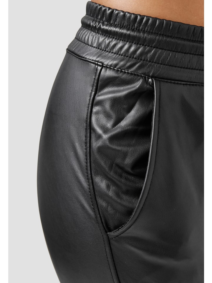 Newplay Leder Optik Stretch Hose Beschichtet Coated Jogger Pants Gefüttert in Schwarz günstig kaufen