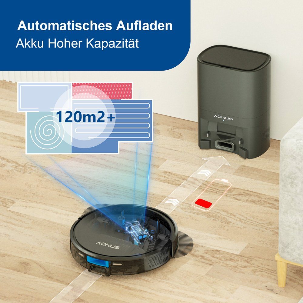 aonus Saugroboter i8 Nass-Trocken-Saugroboter Saug- und Wischroboter 3700Pa, 42,00 W, mit Beutel, App Steuerung und 3,5L-Automatisches Staubsauger-System.Laser