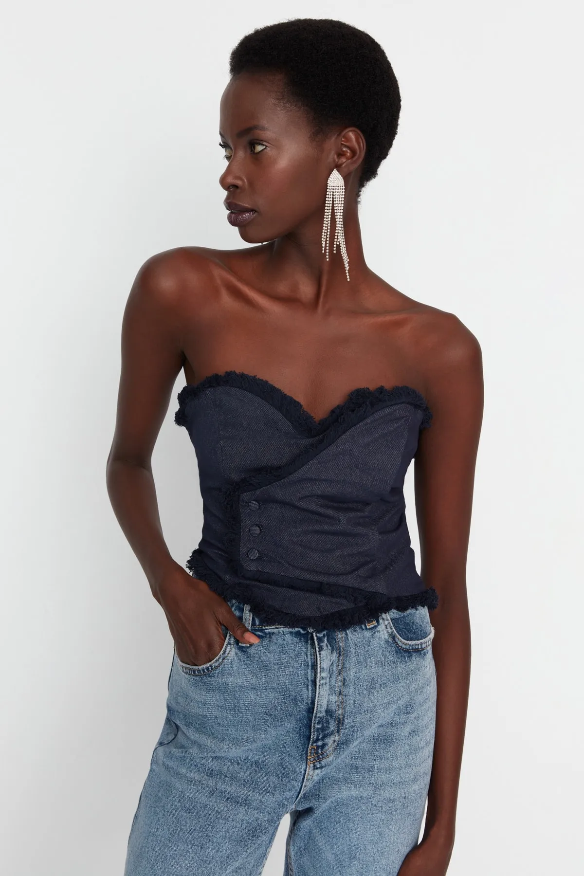 Trendyol Collection  Blaues Bustier im Denim-Look TPRSS22BS00021