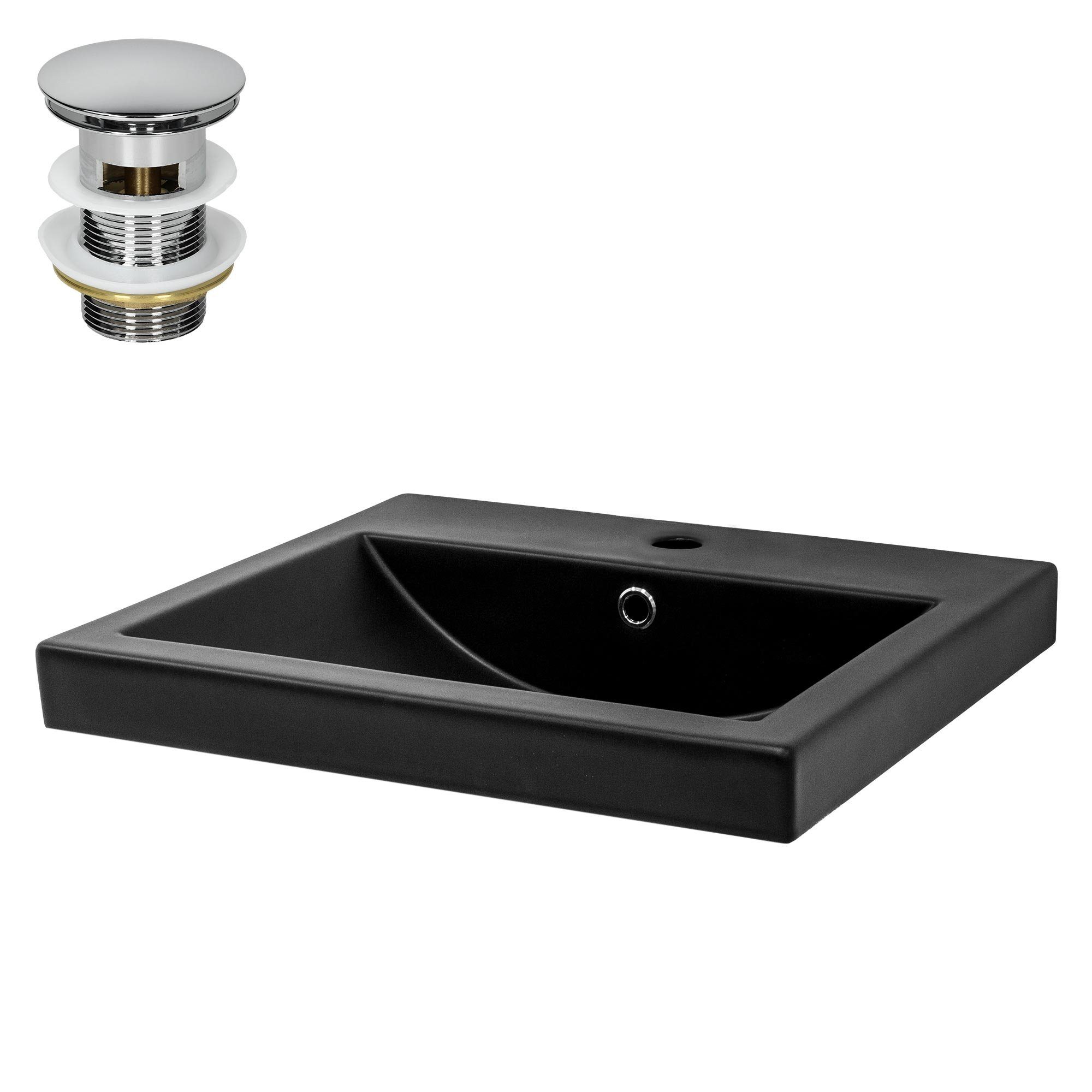 ML-DESIGN Waschbecken Waschbecken mit Ablaufgarnitur Handwaschbecken 535x460x165mm Schwarz