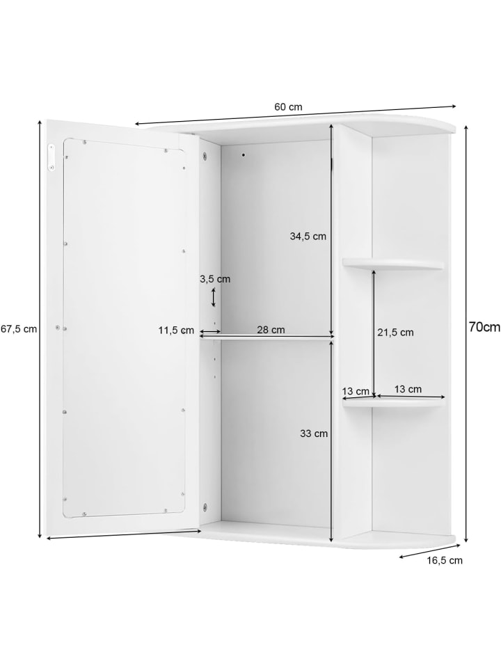 COSTWAY Badschrank mit Spiegel in Weiß günstig kaufen 60 cm