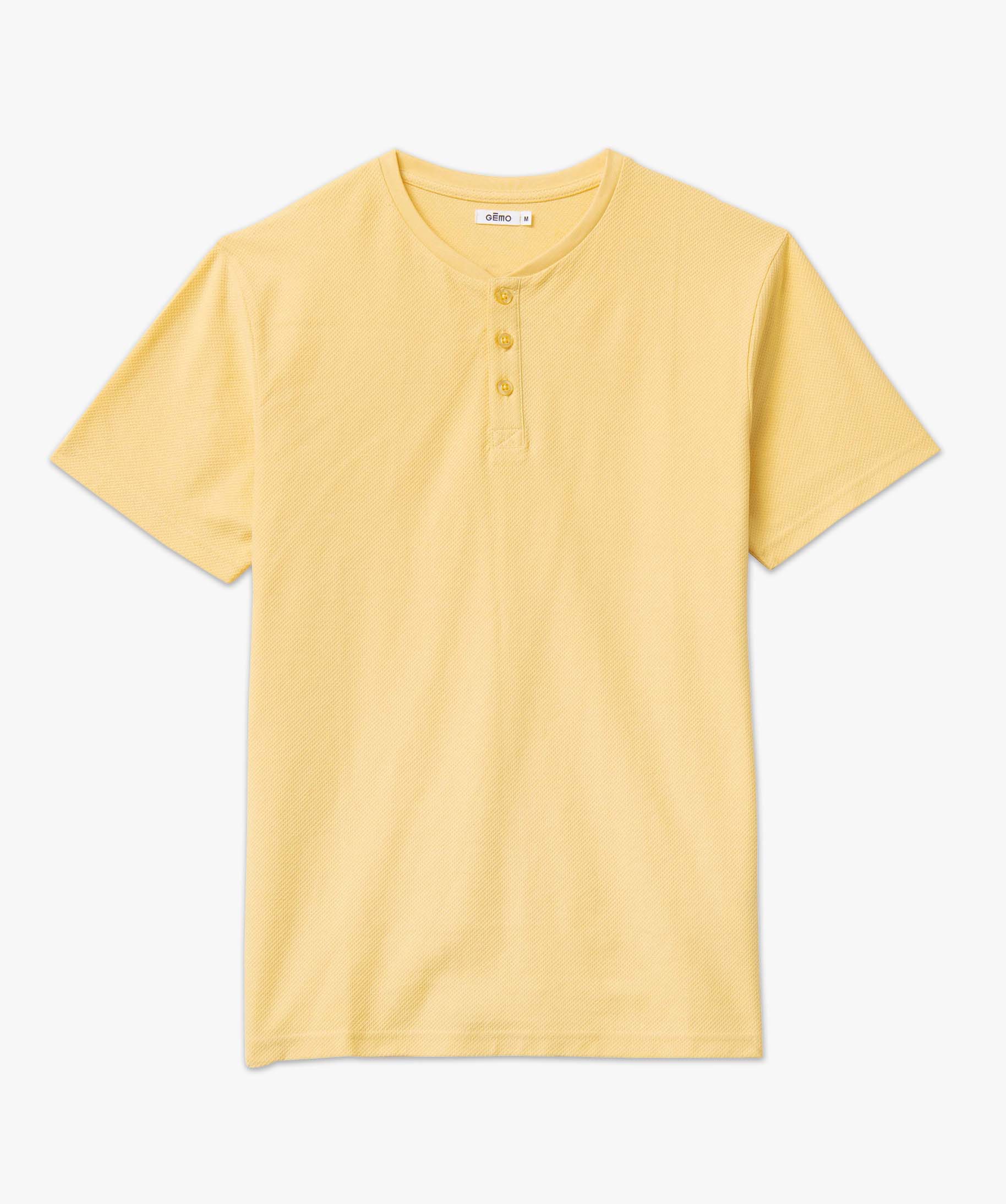 Tee-shirt homme col tunisien en maille texturée jaune | GEMO