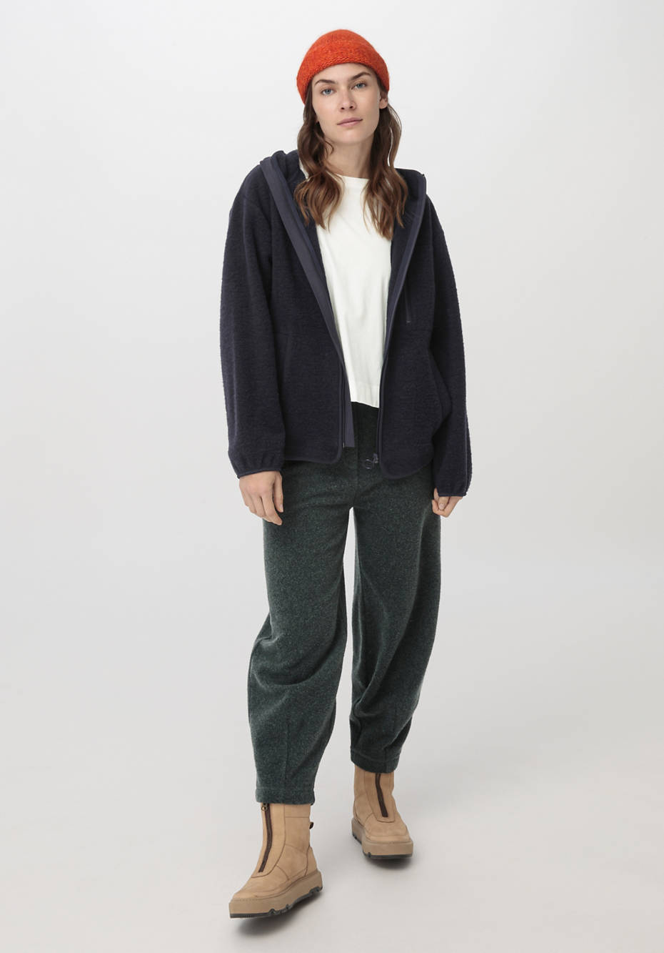 Wollfleece Jacke mit Kapuze aus reiner Bio-Merinowolle
