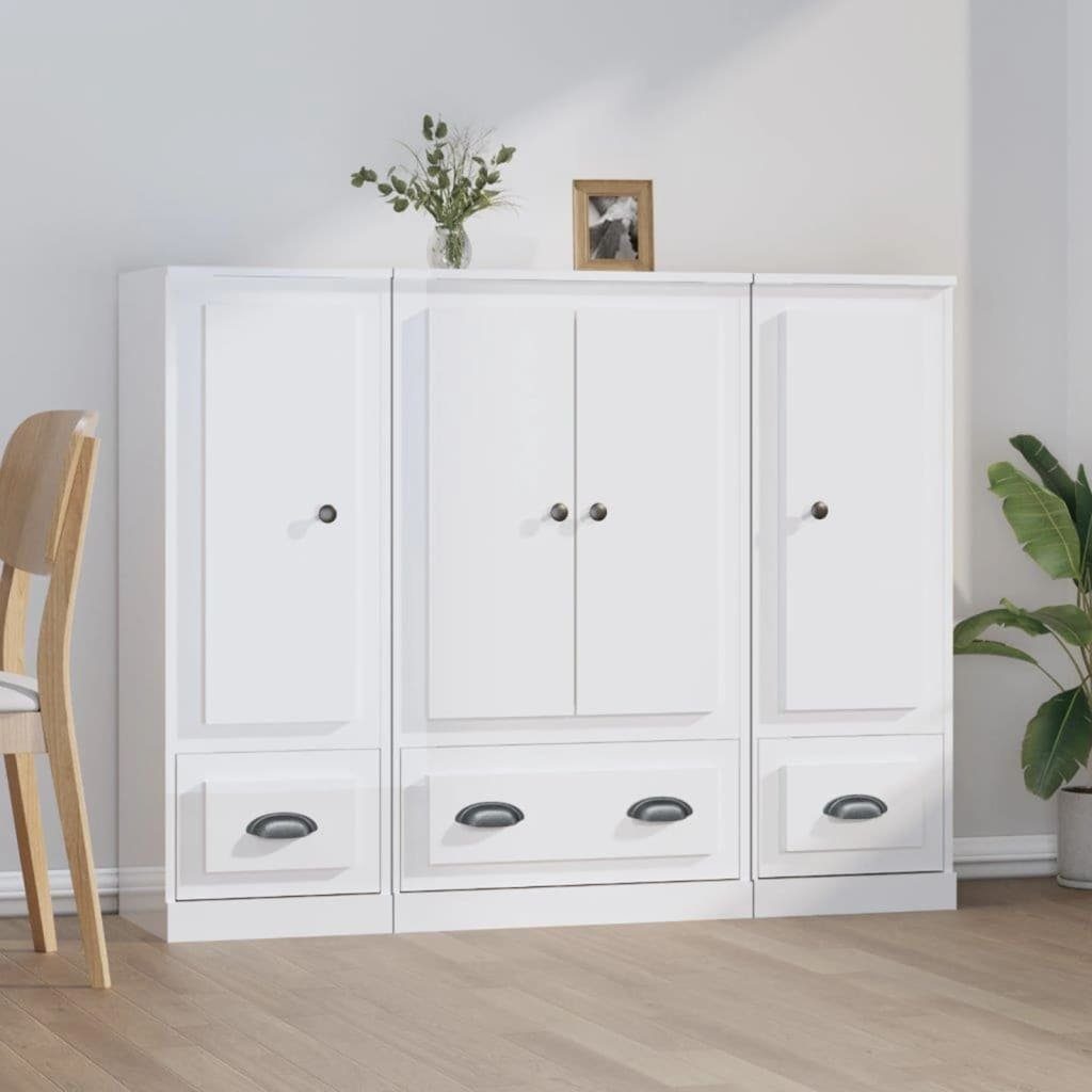 vidaXL Sideboard Highboards 3 Stk. Hochglanz-Weiß Holzwerkstoff (3 St)