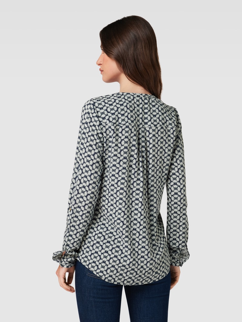 Bluse aus Viskose mit grafischem Allover-Muster in dunkelblau