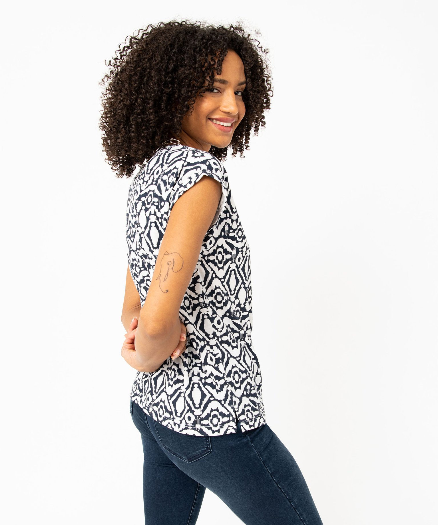 Tee-shirt droit fendu à manches courtes imprimé femme imprime | GEMO