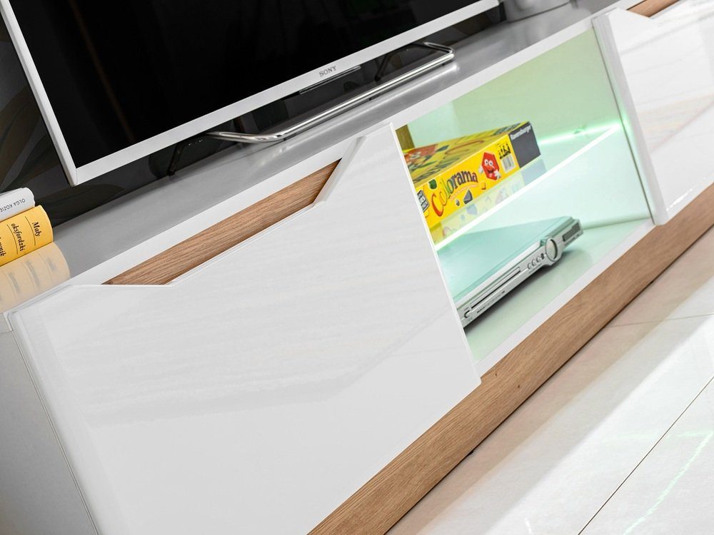 Stylefy Wohnwand Calgary Weiß, Weiß Hochglanz, (Wohnmöbel, Wohnzimmer-Set, Set (4-St), bestehend aus 2xStandvitrine, 1xLowboard, 1xWandboard, inkl. LED-Beleuchtung, mit Glaseinsatz,variabel stellbar und hängbar