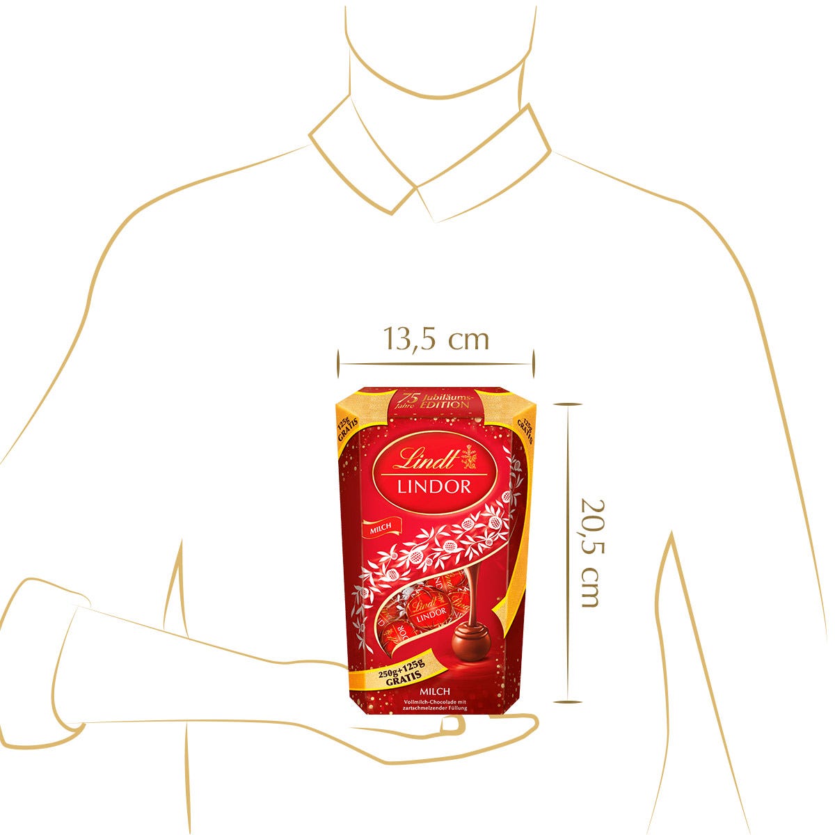 LINDOR Cornet Milch 75 Jahre Jubiläum, 375g