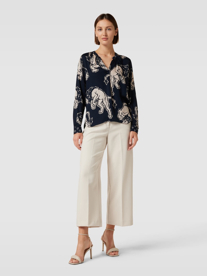 Bluse mit Motiv-Print in marineblau
