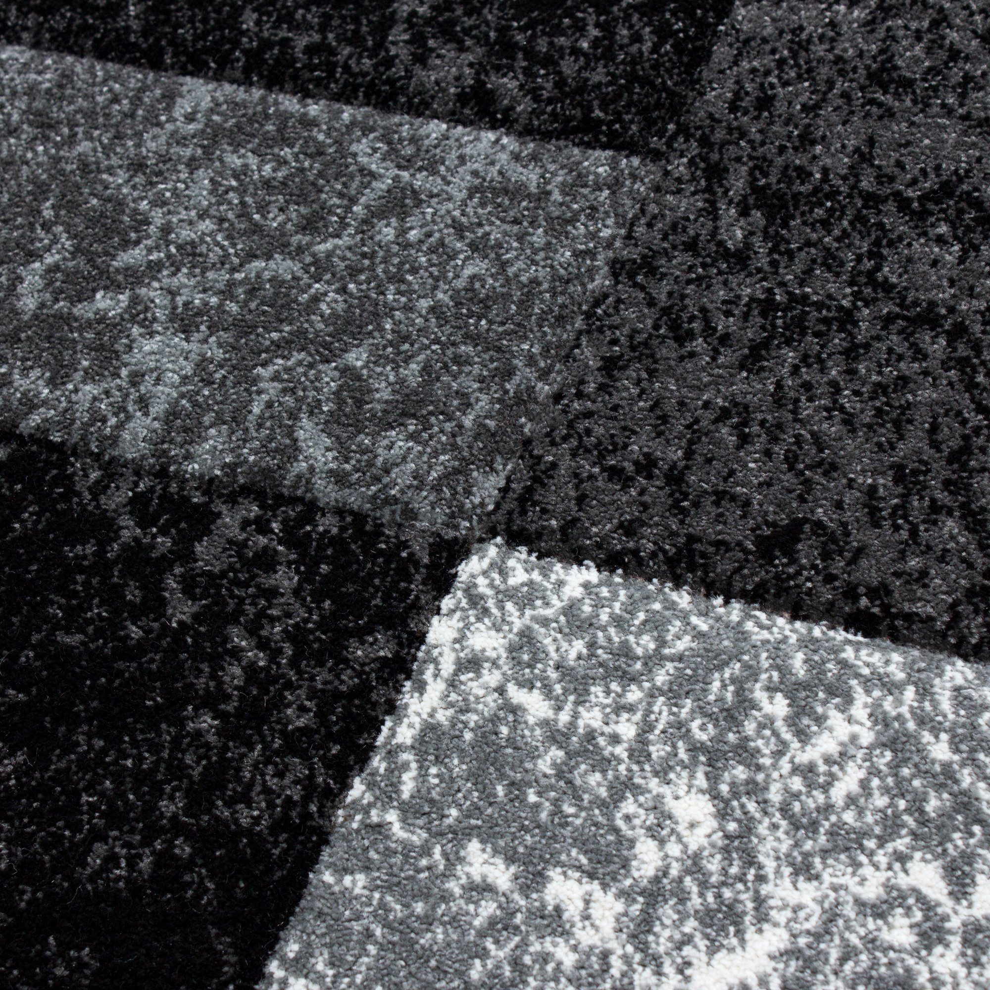 Frisé-Teppich Kariert Design, Carpetsale24, Rechteckig, Höhe: 13 mm, Designer Wohnzimmer Teppich Kurzflor Konturenschnitt Kariert Design