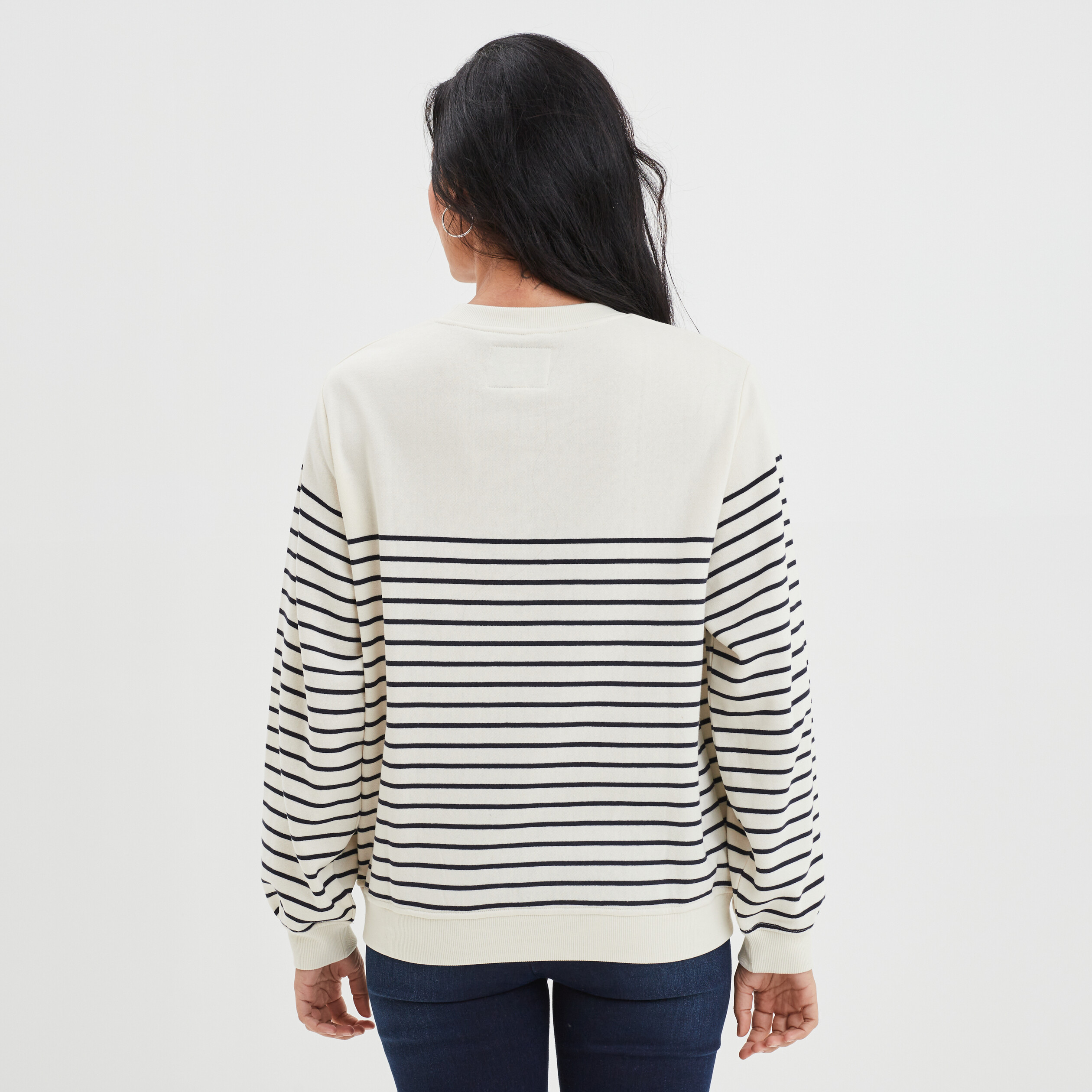 Sweat col rond logo paillettes Creeks ecru femme | La Halle