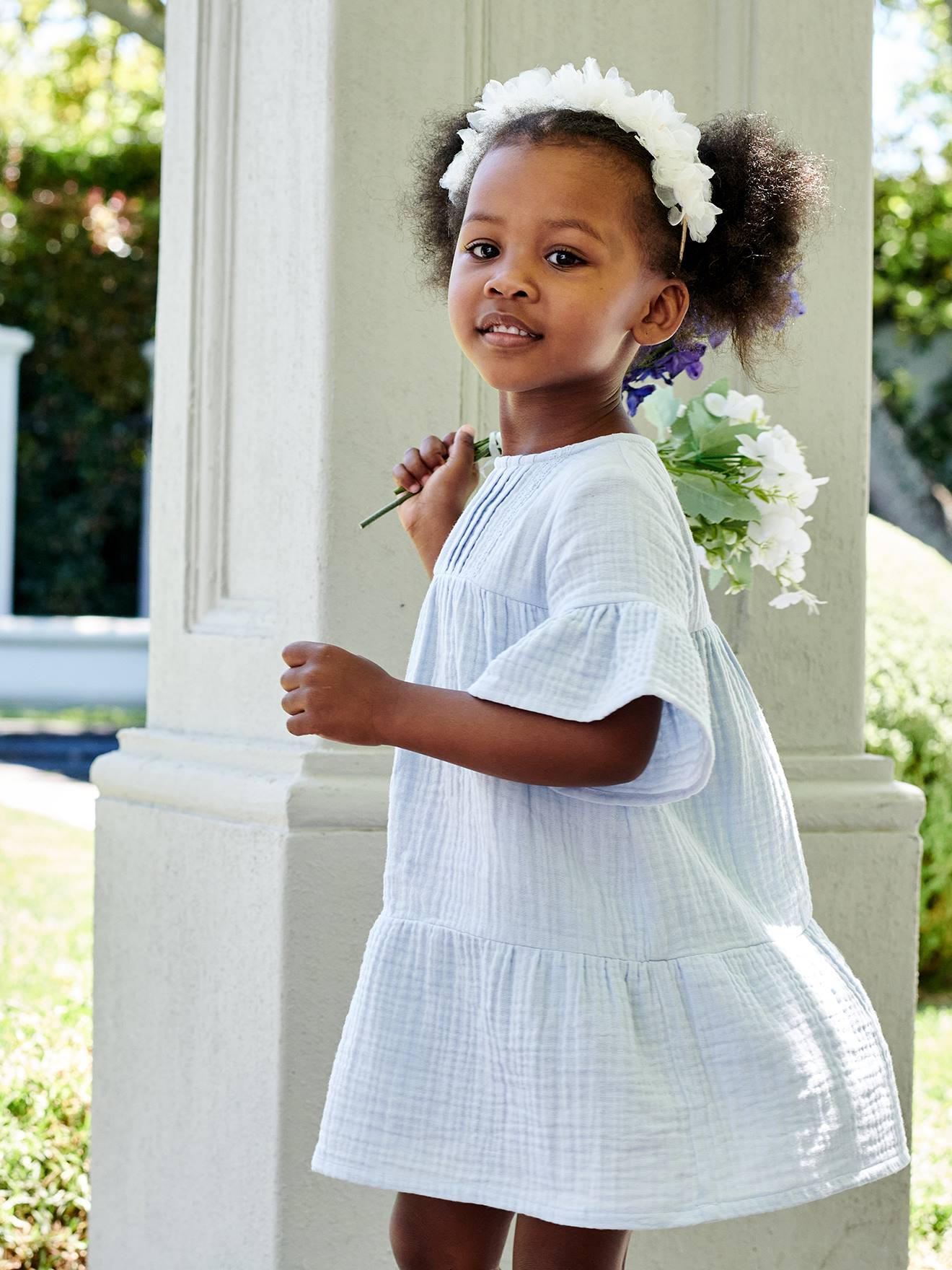 Robe en gaze de coton fille abricot poudré