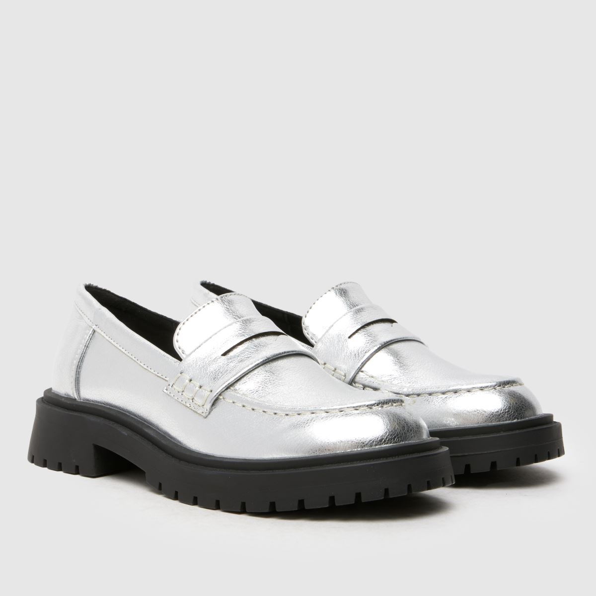 Schuh silverfärgade Lainey loafers flickor juniorskor