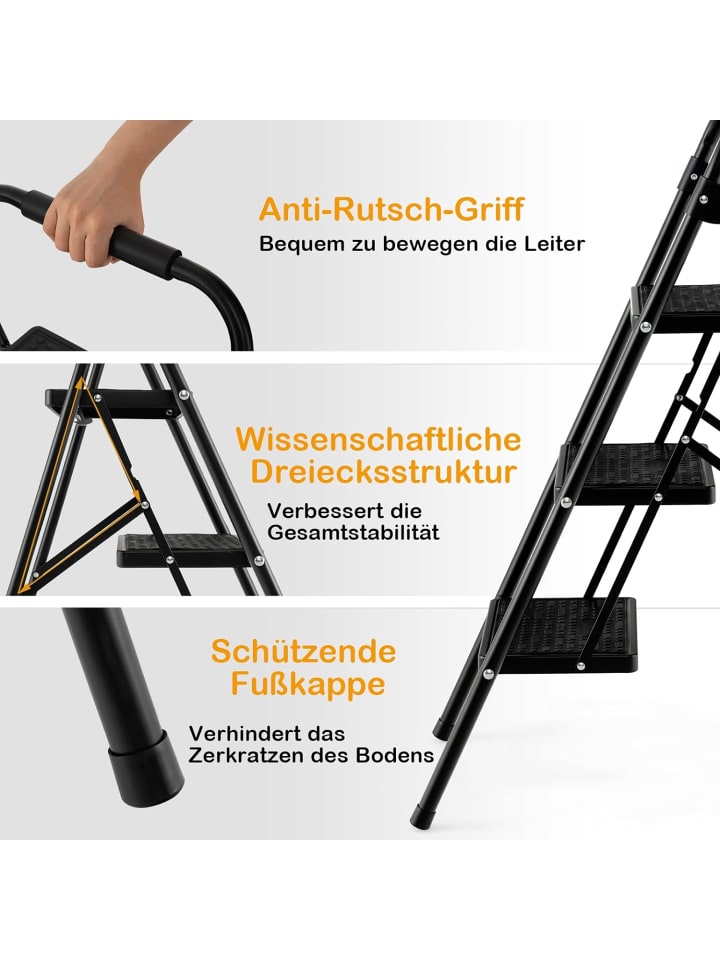 COSTWAY Trittleiter 3 Stufen in Schwarz günstig kaufen onesize