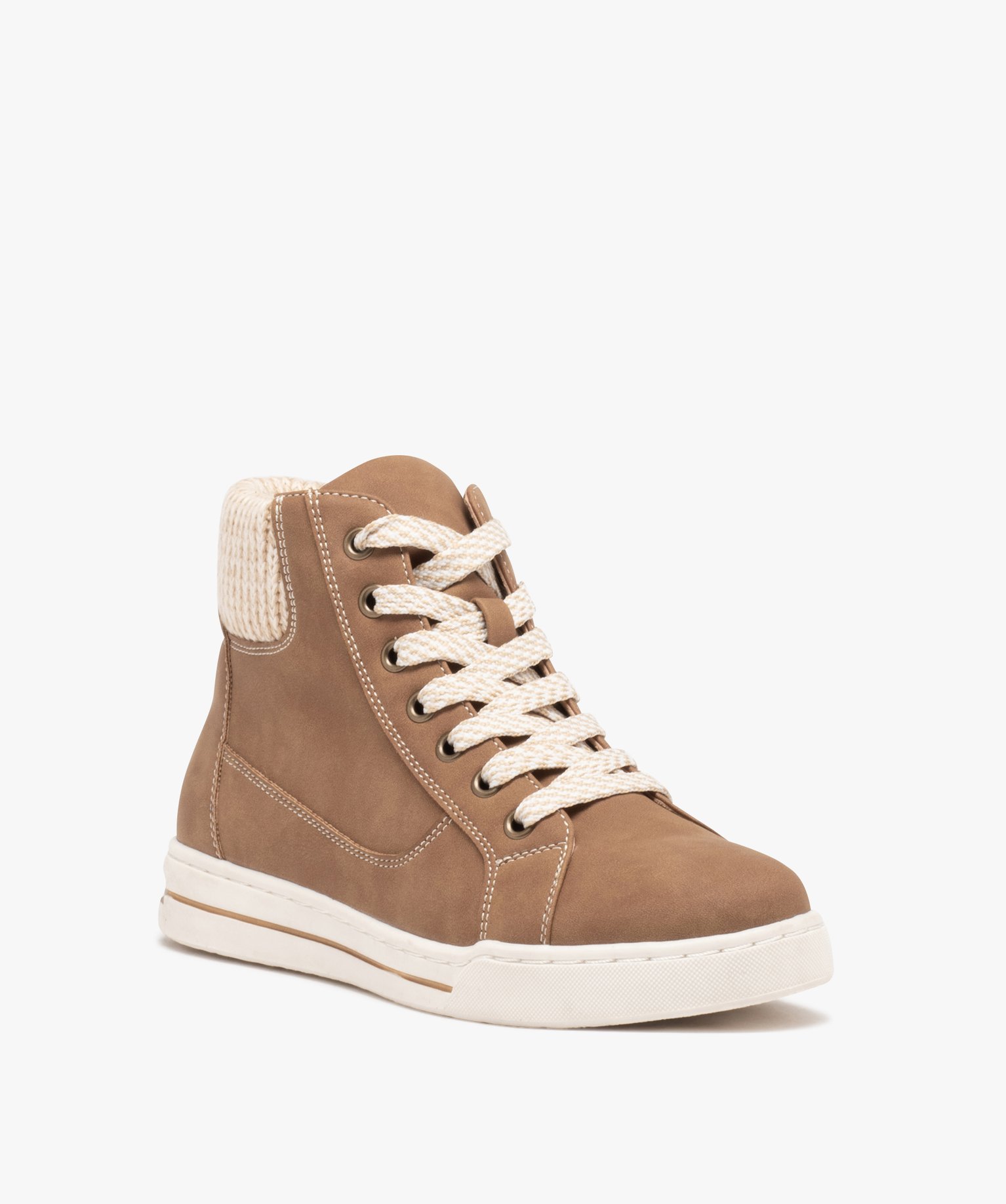 Basket mid-cut avec col en tricot femme camel | GEMO