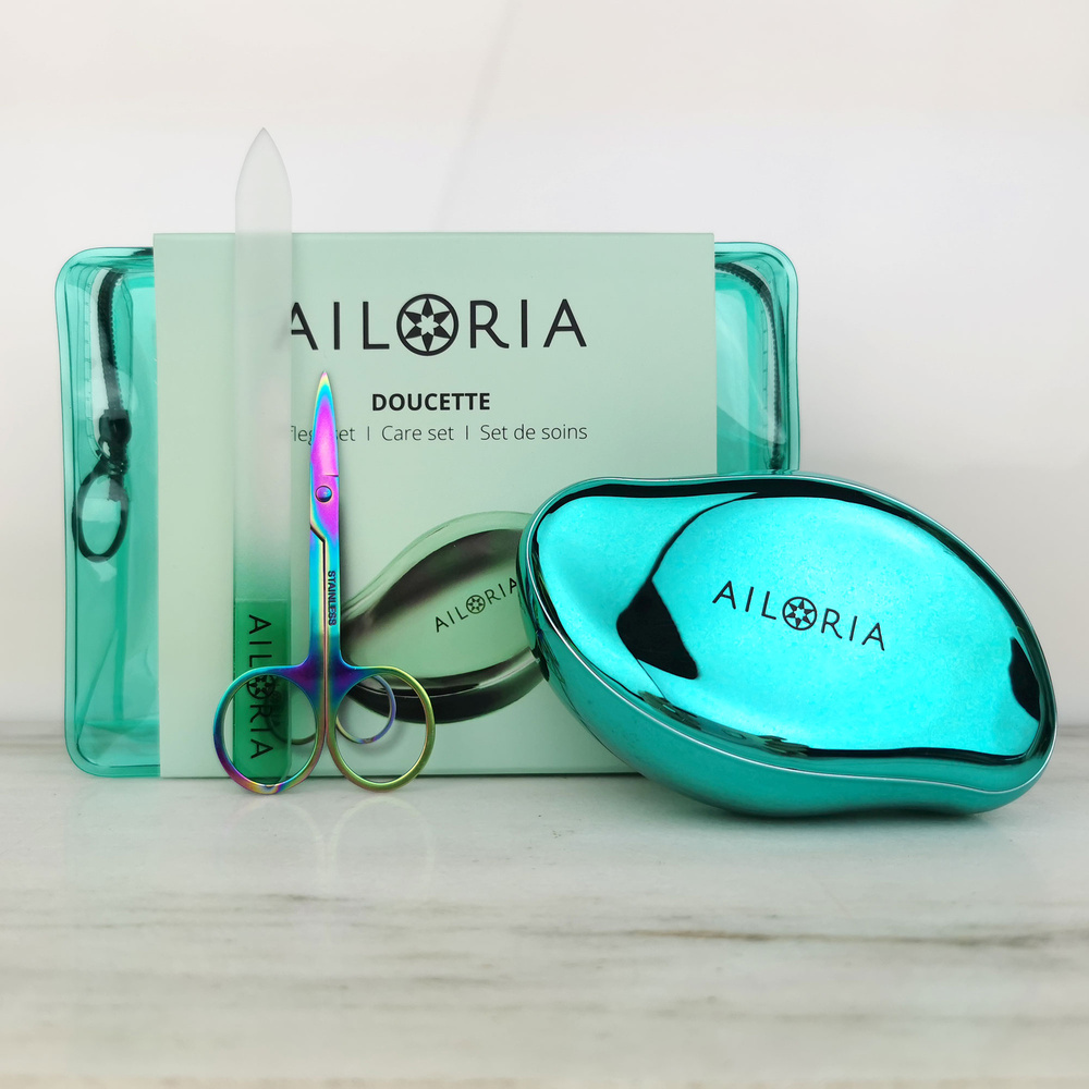 ailoria personal care DOUCETTE SET Râpe anti-callosités, lime à ongle en verre et coupe-ongles
