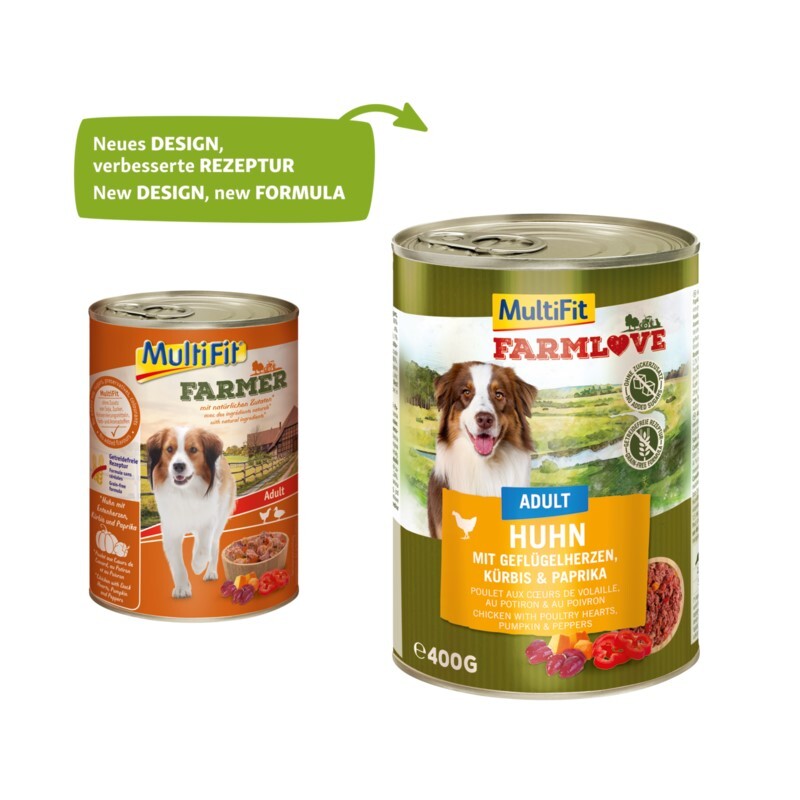 MultiFit Hundenassfutter MultiFit Farmlove Adult Huhn, Geflügelherzen 6x400 g