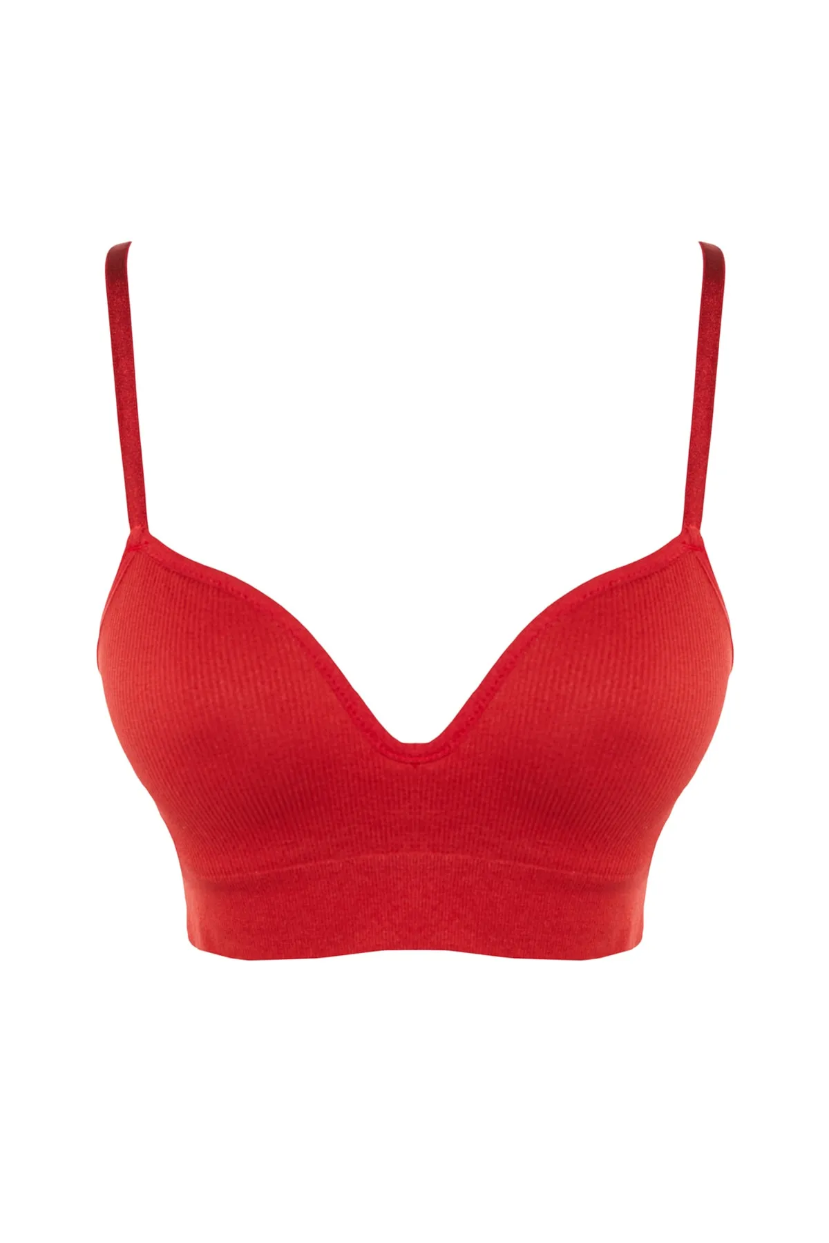 Trendyol Collection  Roter nahtloser/nahtloser Strick-BH mit überzogenen Seilträgern THMAW22SU0043